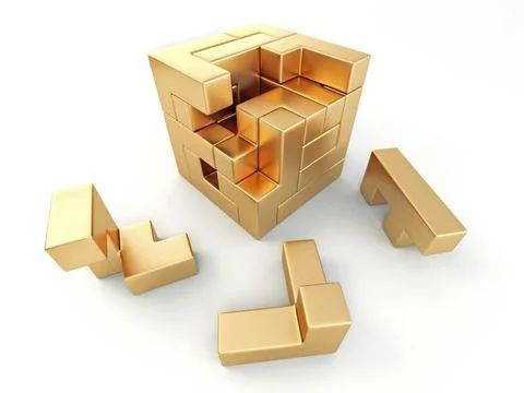 A cube built from blocks. Puzzle. 3d A cube built from blocks. Puzzle. 3d ... Stockfoto's