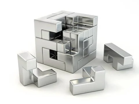A cube built from blocks. Puzzle. 3d A cube built from blocks. Puzzle. 3d ... Stockfoto's