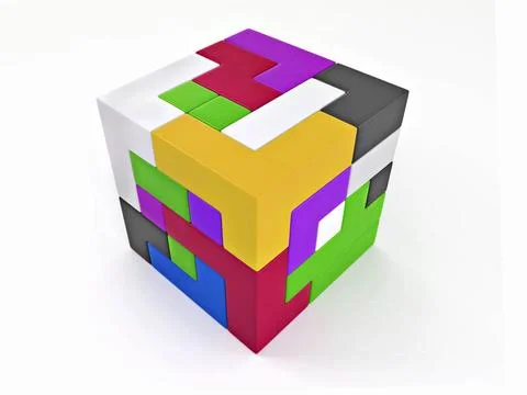 A cube built from blocks. Puzzle. 3d A cube built from blocks. Puzzle. 3d ... Stockfoto's