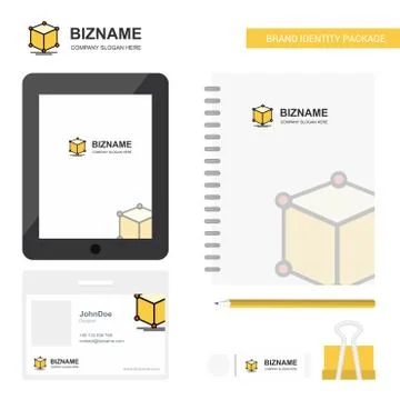 Cube Business Logo, Tab App, Diary PVC Employee Card and USB Brand Stationary Illustrazione stock