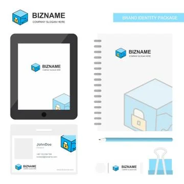 Cube  Business Logo, Tab App, Diary PVC Employee Card and USB Brand Stationar Illustrazione stock