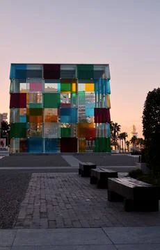 The Cube of the Center Pompidou Mlaga Stock Photos