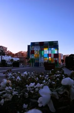 The Cube of the Center Pompidou Mlaga Stock Photos