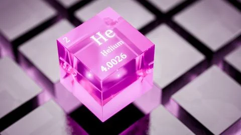 A cube with the chemical element helium. Helium, an element in the periodic t Stock Illustration
