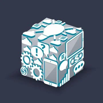 Cube of cloud computing schema concept Stockillustratie