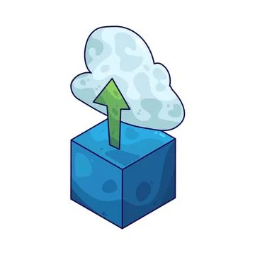 Cube with cloud upload arrow illustration Stock Illustration