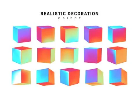 Cube collection. set of geometric 3d objects isolated on white background. Gr Stock Illustration