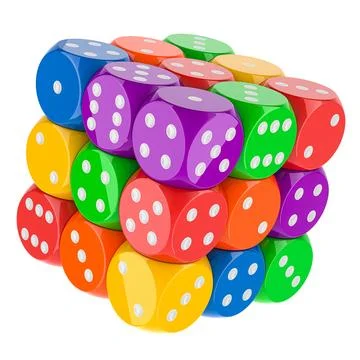 Cube from colored dices, 3D rendering Stock Illustration