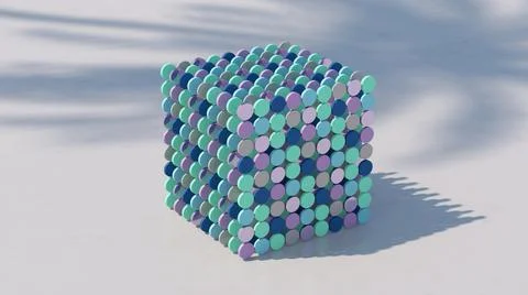 Cube with colorful circle shapes. Abstract illustration, 3d render. Stock Illustration
