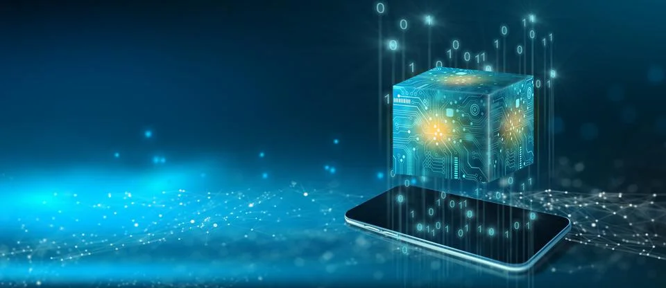 Cube computing technology internet storage network on Smart phone. Stock Illustration