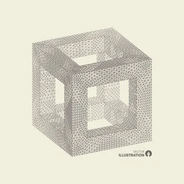 Cube. Connection structure. 3d grid design. Technology style. Molecular latti Stock Illustration