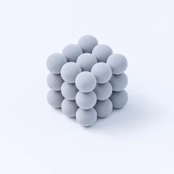 Cube consisting out of white ball spheres on white background 3d render Stockillustratie