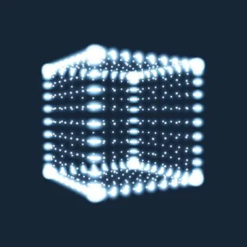 Cube. The Cube Consisting of Points. 3d Glowing Grid. Stock Illustration