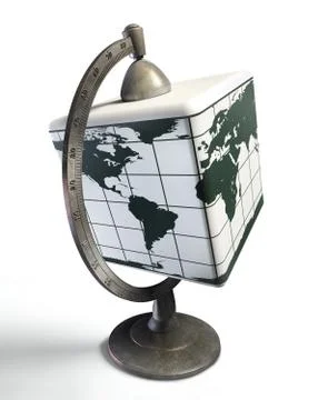 Cube desktop metal globe Stock Illustration