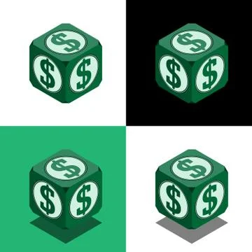 Cube with dollar logo in isometric view Stock Illustration