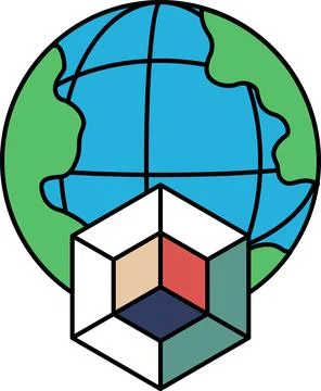 A cube is drawn on a globe Stock Illustration