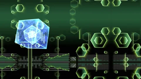 The cube energy surface in bigger cube with reflection of polygon futuristic Stock Footage 146826046