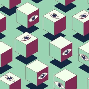 Cube with eyes seamless pattern Stock Illustration