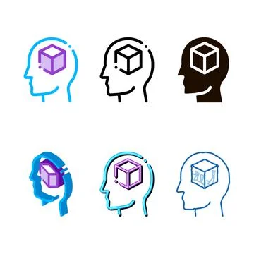 Cube figure in man silhouette multistyle mind vector icon Stock Illustration