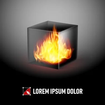 Cube with fire flames Stock Illustration