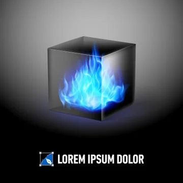 Cube with fire flames Stock Illustration