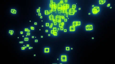 Cube flying animation on a black background. Green colored cubes fly Stock Footage 300655425
