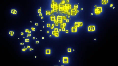 Cube flying animation on a black background. Yellow colored cubes fly Stock Footage 300655455