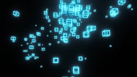 Cube flying animation on a black background. Blue colored cubes fly Stock Footage 300655562