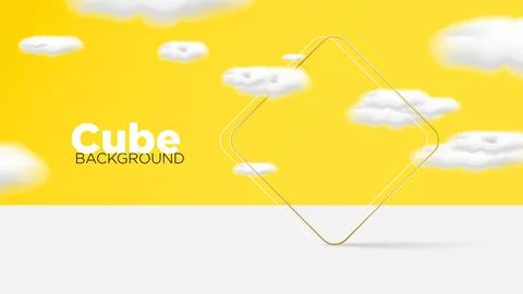 Cube form and clouds on yellow background vector illustration. Illustrazione stock
