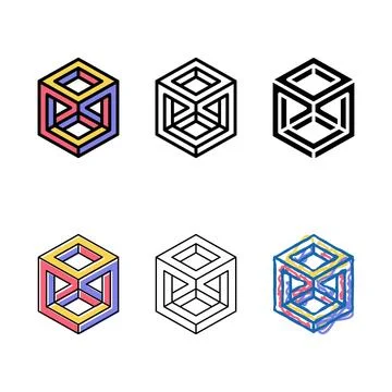 Cube forms impossible geometric shape color icon vector 库存插图
