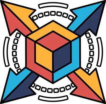 A cube with four arrows pointing to it Stock Illustration