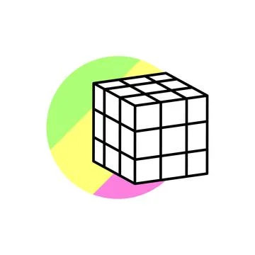 Cube game icon. Simple line, outline vector in color circle of retro 90s style Stock Illustration