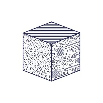 Cube geometric figure with ninetys pattern Stock Illustration