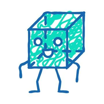 Cube geometric shape character icon doodle illustration 库存插图