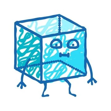 Cube geometric shape character icon doodle illustration Stock Illustration