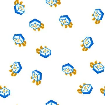 Cube geometric shape character isometric icon seamless pattern Stock Illustration