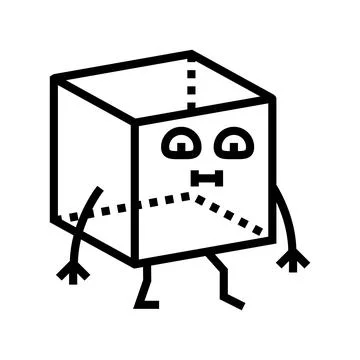Cube geometric shape character line icon vector illustration Stock Illustration