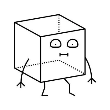 Cube geometric shape character line icon vector illustration Stock Illustration
