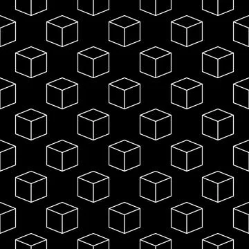 Cube Geometric Shape thin line dark seamless pattern - vector Geometry conc.. Illustrazione stock
