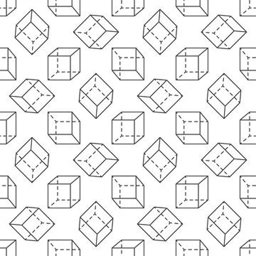 Cube Geometric Shape thin line seamless pattern - vector Geometry concept b.. Stock Illustration