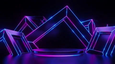 Cube geometric stripe neon with podium Stock Footage 231014278