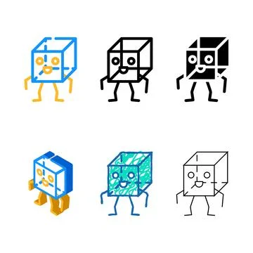 Cube geometric types shape character color icon vector Stock Illustration