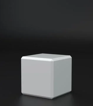 Cube with glossy texture on isolated dark background. Cubic on the floor. Stock Illustration