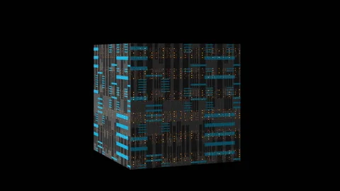 Cube glow texture rotate black background 3d rendering Stock Footage 165089447