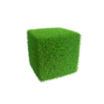 Cube from grass.3D rendering illustration. 스톡 일러스트