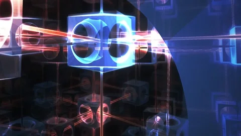 Cube Grid with Glowing Red Laser Lines in Futuristic Technology Abstract Ba.. Stock Footage 343693694