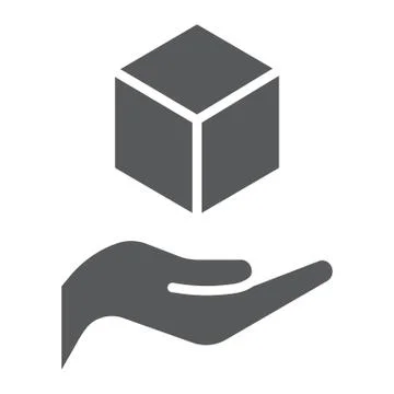 Cube in hands glyph icon, arm and cube, hands holding block sign, vector Stock Illustration