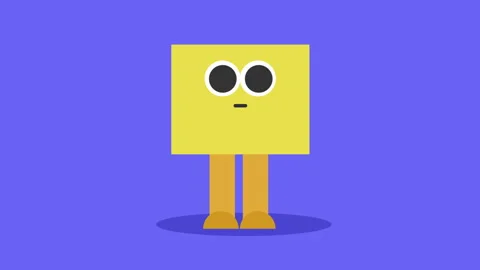 Cube Head Character Looking Around Stock Footage 295864627