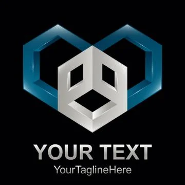 Cube hexagonal 3d style in blue and grey logo template element Stock Illustration