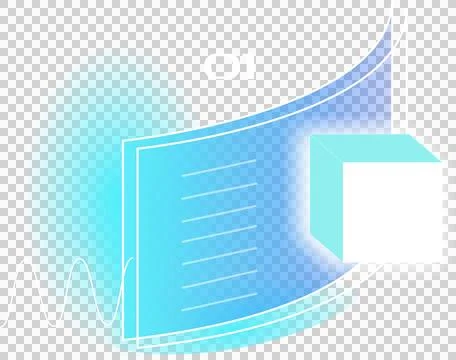 Cube is hovering by translucent panel in abstract 3D design with transparent Stock Illustration